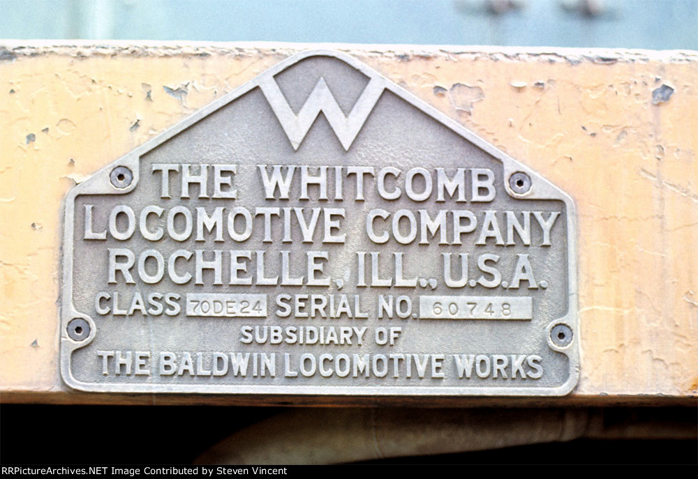 Warren & Saline River Whitcomb #73 builder's plate.